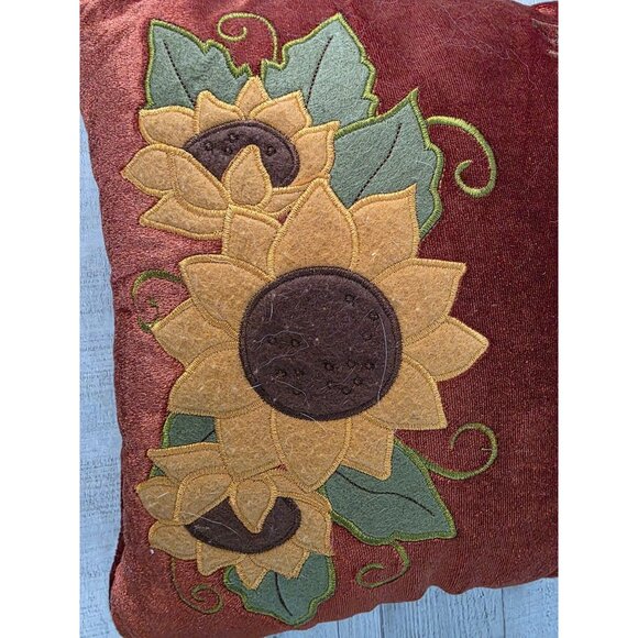 Bless Our House Orange Velour Sunflower Embroidered Throw Pillow 11" - Picture 2 of 5